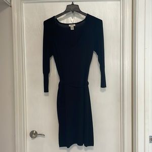 Vertigo black sweater dress. Large. V-neck, waist cinching belt.